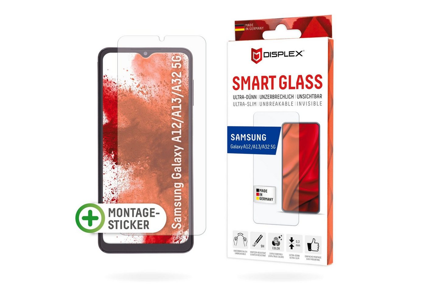 Displex Smart Glass für Samsung Galaxy A32 5G, Samsung Galaxy A12 5G, Samsung Galaxy A13 5G, Displayschutzglas, Displayschutzfolie Displayschutz kratzer-resistent 9H unzerbrechlich von Displex