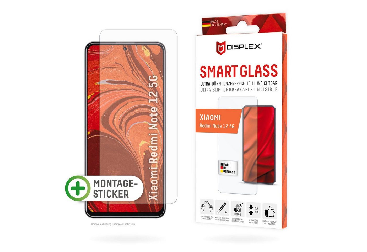 Displex Smart Glass für Xiaomi Redmi 12 (5G), Displayschutzglas, Displayschutzfolie Displayschutz kratzer-resistent 9H unzerbrechlich von Displex