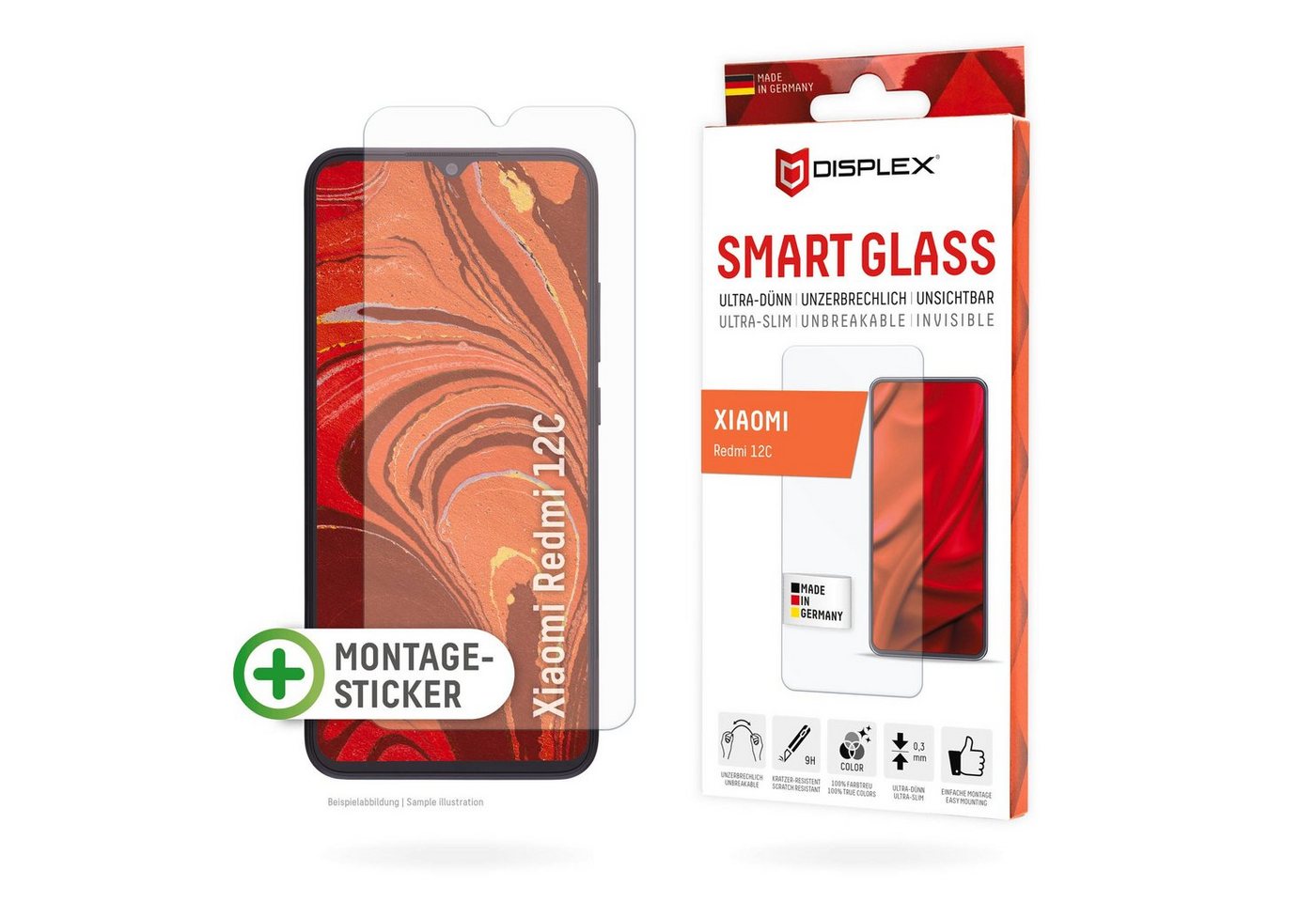Displex Smart Glass für Xiaomi Redmi 12C, Displayschutzfolie, Displayschutz von Displex