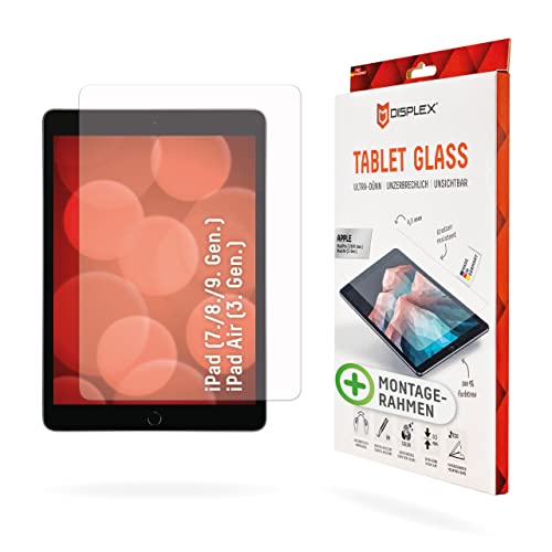 Displex Tablet Glass (9H) für Apple iPad (7./8./9. Gen.)/Air (3. Gen.), Eco-Montagerahmen L-Form, unzerbrechlich, ultra-dünn, unsichtbar von Displex