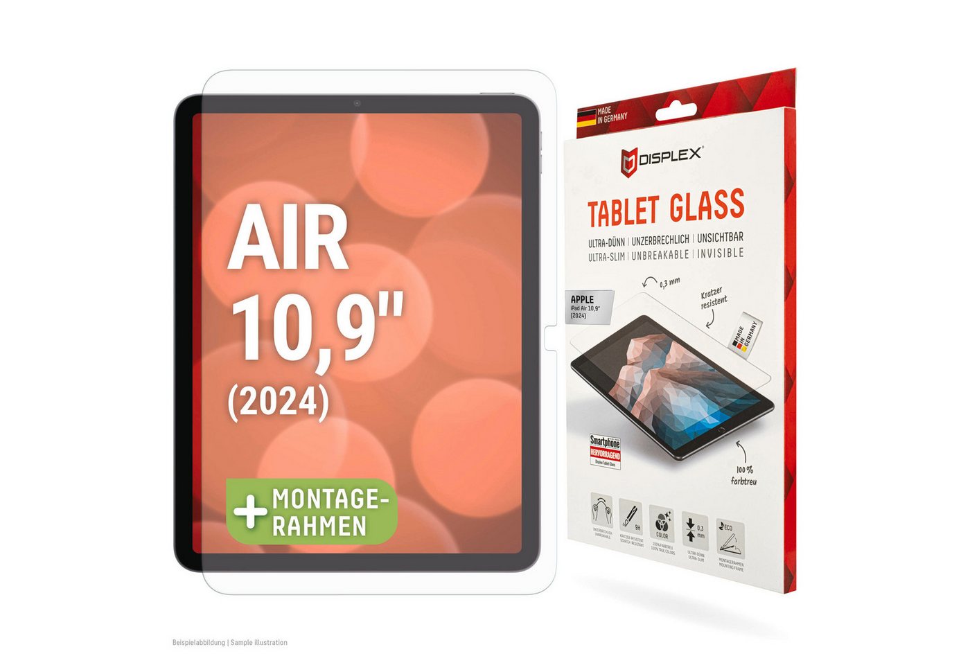 Displex Tablet Glass für Apple iPad 10,9 (2024), Displayschutzfolie, Displayschutz, Bildschirmschutz, kratz & stoßfest, einfaches Anbringen von Displex