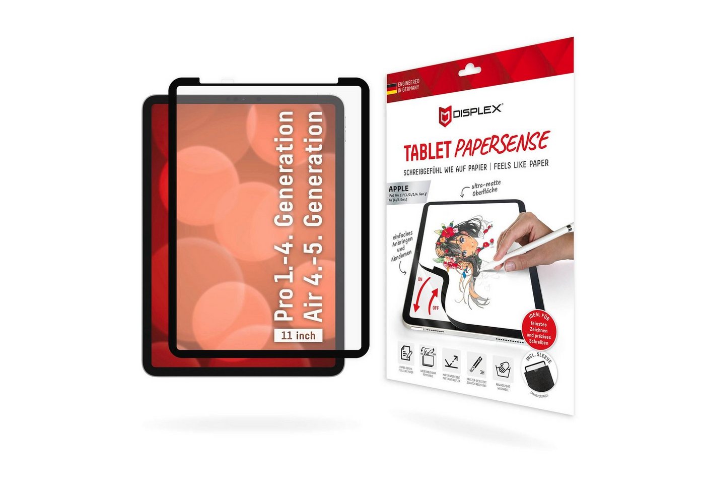 Displex Tablet PaperSense für Apple iPad Air (4./5. Gen), Apple iPad Pro 11 (1./2./3./4. Gen), Displayschutzfolie, Schreiben wie auf Papier von Displex