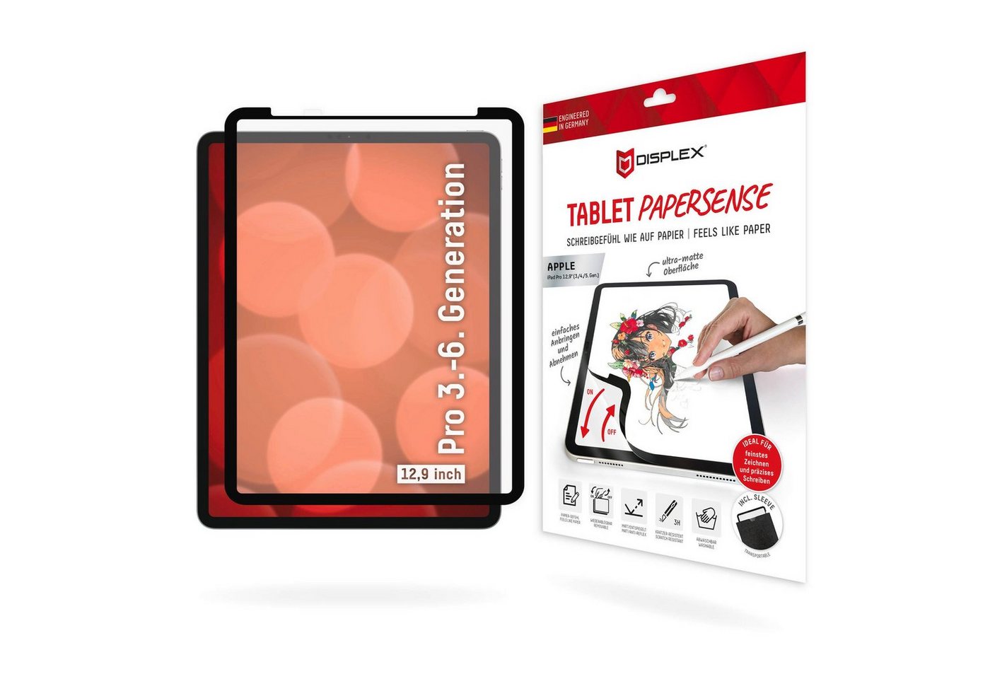 Displex Displayschutzfolie Tablet PaperSense für Apple iPad Pro 12,9 (3./4./5./6. Gen), Schreiben wie auf Papier von Displex