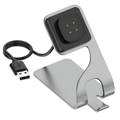 Disscool Ersatz-Ladestation, kompatibel mit Fitbit Ace LTE/Versa 4/Versa 3/Sence 2, Metall-Ladegerät, Desktop-Ständer mit Ladekabel, Smartwatch-Zubehör (1,5 m/Gery) von Disscool