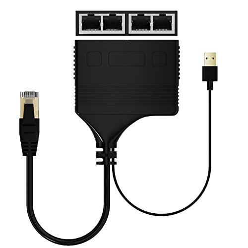 RJ45 Splitter Y-Kabel, Disscool Stecker auf Buchse 4 Port LAN Ethernet Netzwerk Adapter mit USB Kabel Kabel für Zuhause und Büro/Cat5/Cat6/Cat7 von Disscool