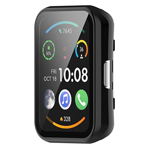 Vollständige Abdeckung Hülle mit Displayschutzfolie Kompatibel mit Huawei Watch Fit 2, Disscool PC und Echtglas Schutzhülle Case Cover Kompatibel mit Huawei Watch Fit 2 Active von Disscool