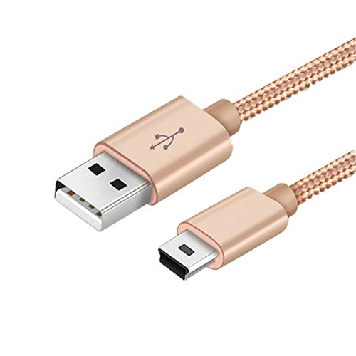 Mini USB Kabel 1M Nylon Geflochtenes USB 2.0 zu Mini B Kabel Datenübertragungs und Ladekabel Kompatibel mit Dash Cam, PS3 Controller, PDA, Kamera, Scanner und weiteren Mini USB Geräten (Gold) von Distinct