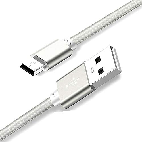 Mini USB Kabel 1M Nylon Geflochtenes USB 2.0 zu Mini B Kabel Datenübertragungs und Ladekabel Kompatibel mit Dash Cam, PS3 Controller, PDA, Kamera, Scanner und weiteren Mini USB Geräten (Silber) von Distinct