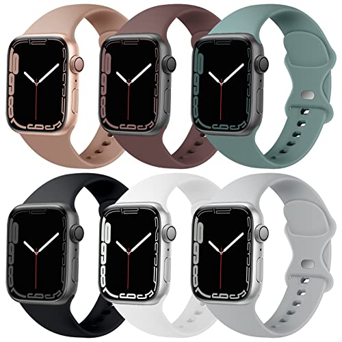 6 Stück Armbänder kompatibel mit Apple Watch 38 mm 40 mm 41 mm, schlankes, dünnes Ersatzarmband aus Silikon für iWatch Serie SE 7/6/5/4/3/2/1, Rauchviolett, Kaktus/Schwarz/Weiß/Grau 38/40/41 mm von Distore