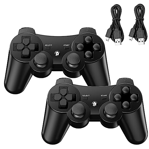 Diswoe Controller für PS-3, 2er Pack Wireless Controller für Play-Station 3 mit Dual Shock, Gyro Axis, Bluetooth Controller, Rechargable Remote Gamepad Joystick mit 2 Ladekabel von Diswoe