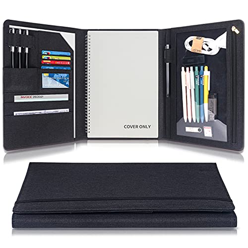 Trifold Cover für Rocketbook Fusion, Panda, Everlast, Briefgröße, Multi A4 Größe Notebook Case mit Stiftschlaufe, wasserdichter Stoff, Reißverschlusstasche, Visitenkartenhalter (schwarz) von Ditiord