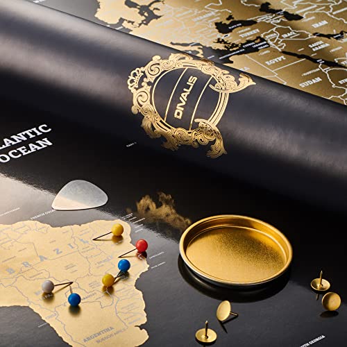 Divalis Rubbelkarte Welt - Weltkarte zum Rubbeln - Landkarte zum Rubbeln - Große Rubbelweltkarte - Rubbellandkarten zum Freirubbeln - Karte Abkratzen Schwarz Gold - Black Scratch off World Map von Divalis