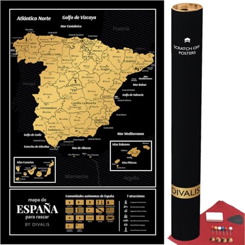 Divalis Rubbelkarte von Spanien - Poster zum Kratzen mit Departements - Große Kratzkarte - Kratzbare Spanien - Scratch off Spain Map - Scratchable Poster von Divalis