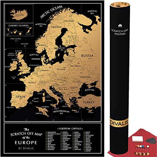 Karte Europa Abkratzen - Reisekarte Europa - Kratzbare Karte Europa - Rubbelkarte Europa - Landkarte zum Rubbeln - Rubbel Europakarte - Poster zum Freirubbeln - Scratch off Travel Map of the Europe von Divalis