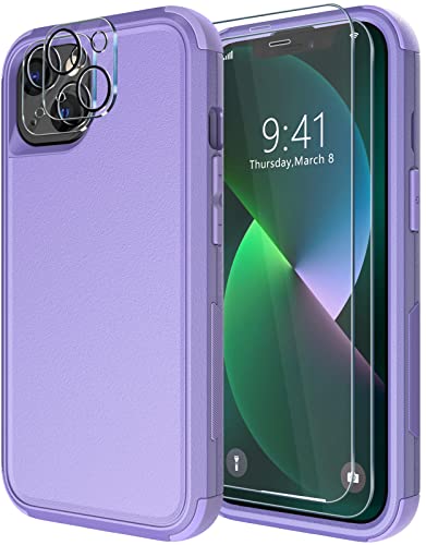Diverbox Handyhülle für iPhone 13 [stoßfest] [sturzsicher] [Displayschutzfolie aus gehärtetem Glas + Kameralinsenschutz], robuste Schutzhülle für Apple iPhone 13 (lila) von Diverbox