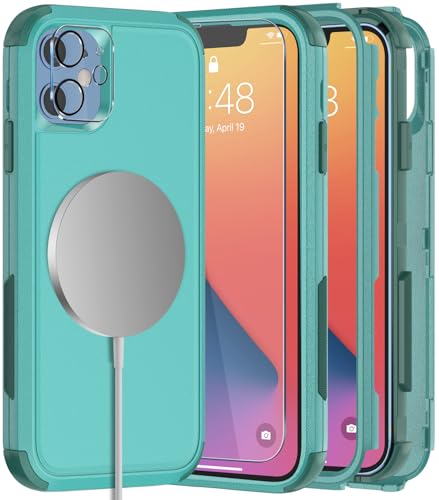 Diverbox Schutzhülle für iPhone 11, magnetische Schutzhülle für iPhone 11, mit Displayschutzfolie und Kameralinsenschutzfolie, robuste Handyhülle für iPhone 11, magnetisch, Blaugrün von Diverbox