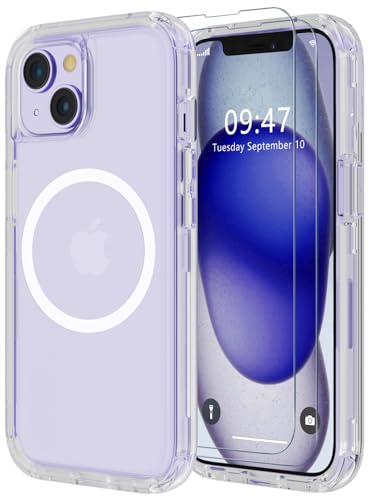 Diverbox Schutzhülle für iPhone 15, kompatibel mit MagSafe, stoßfest, sturzsicher, mit Displayschutzfolie, robuste Schutzhülle für Apple iPhone 15, 15,5 cm (6,1 Zoll), mattes transparentes Magnet) von Diverbox