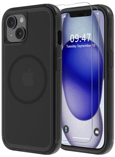 Diverbox Schutzhülle für iPhone 15, kompatibel mit MagSafe, stoßfest, sturzsicher, mit Displayschutzfolie, robuste Schutzhülle für Apple iPhone 15, 15,5 cm (6,1 Zoll), mattschwarzer Magnet von Diverbox