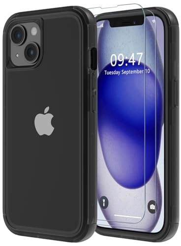 Diverbox Schutzhülle für iPhone 15, stoßfest, sturzsicher, mit Displayschutzfolie, robuste Schutzhülle für Apple iPhone 15, 15,5 cm (6,1 Zoll), Hochglanz-Schwarz von Diverbox
