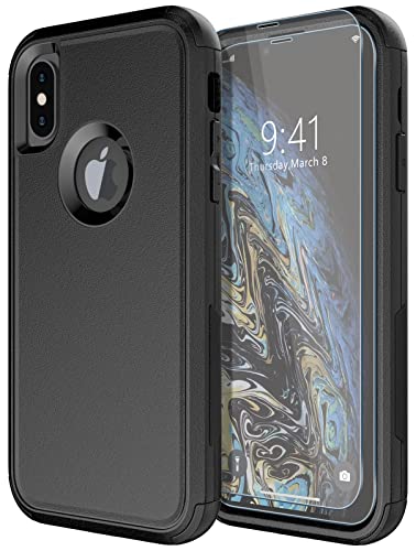 Diverbox Schutzhülle für iPhone X/iPhone XS [stoßfest] [sturzsicher] [Displayschutzfolie aus gehärtetem Glas] Strapazierfähige Schutzhülle für Apple iPhone X/XS (Schwarz) von Diverbox