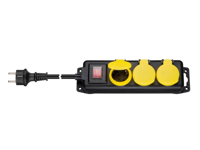 Steckdosenleiste 3-fach, mit beleuchtetem Ein-/Aus- Schalter, Outdoor geeignet, schwarz / gelb, 3m von Good Connections