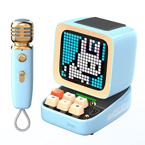 Divoom Ditoo-Mic Pixel Art LED tragbarer Bluetooth-Lautsprecher mit drahtlosem Karaoke-Mikrofon, App-gesteuertem Bildschirm, RGB-Tastatur, Spielen, Alarmen für Erwachsene/Kinder, Home Party von Divoom