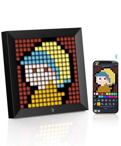 Divoom Pixoo Pixel Art Digitaler Bilderrahmen, Programmierbares 16 * 16 RGB LED Panel, Smart Clock mit Social Media Benachrichtigung, 7.18 Zoll Home Dekor Kalender Uhr, Gaming Gadgets (Schwarz) von Divoom