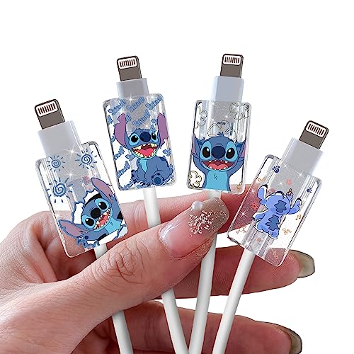 4 Stück Datenkabel Schutzhülle Glitzernd für iPhone, Ladekabel Schutz mit Anime Muster Design, Kabelschutz Anti-Breaking-Zubehör für iPhone USB-Kabel, Niedliche Datenkabelschutz für Frauen Mädchen von DiyGody