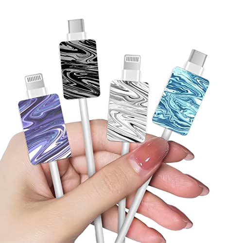 4 Stück Niedliches Kabelschutz für iPhone Ladegerät Type-C, Anti-Breaking für USB-Datenleitung Draht Bisse Saver für iPhone 11, Liquid Ölfarbe Muster Kabel Design für Mädchen, Schwarz Grau Blau Lila 4 Stück Niedliches Kabelschutz für iPhone Ladegerät Type-C, Anti-Breaking für USB-Datenleitung Draht Bisse Saver für iPhone 11, Liquid Ölfarbe Muster Kabel Design für Mädchen, Schwarz Grau Blau Lila von DiyGody