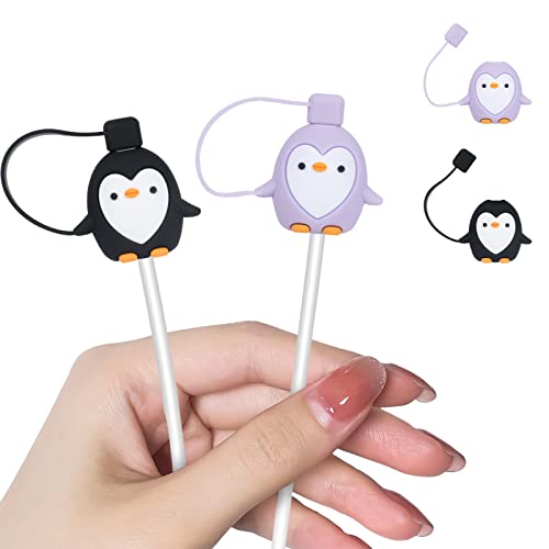 DiyGody 2 Stück Anti-Breaking Kabelschutz mit 3D Pinguin Design für iPhone USB Ladegerät, Niedlicher DIY-Kabelschutz für Mädchen und Kinder, Handys Ladekabel Mauskabel USB-Kabel mit Staubdichte Kappe von DiyGody