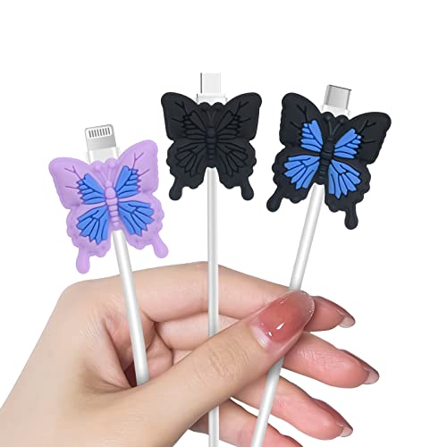 DiyGody 3 Stück Anti-Breaking Kabelschutz mit 3D Schmetterling Design für iPhone USB Ladegerät, Niedlicher DIY-Kabelschutz für Mädchen Frauen und Kinder, Handys Ladekabel Mauskabel USB-Kabel von DiyGody