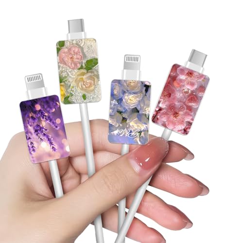 DiyGody 4 Stück Datenkabel Schutzhülle Kompatibel mit iPhone, Kabel Typ-C/L Anti-Biss-Zubehör mit Blumenmuster, Kabelklemmensparer Datenleitung Kabelschutz, Datenleitung Draht Saver, Lavendel+Rosen DiyGody 4 Stück Datenkabel Schutzhülle Kompatibel mit iPhone, Kabel Typ-C/L Anti-Biss-Zubehör mit Blumenmuster, Kabelklemmensparer Datenleitung Kabelschutz, Datenleitung Draht Saver, Lavendel+Rosen von DiyGody