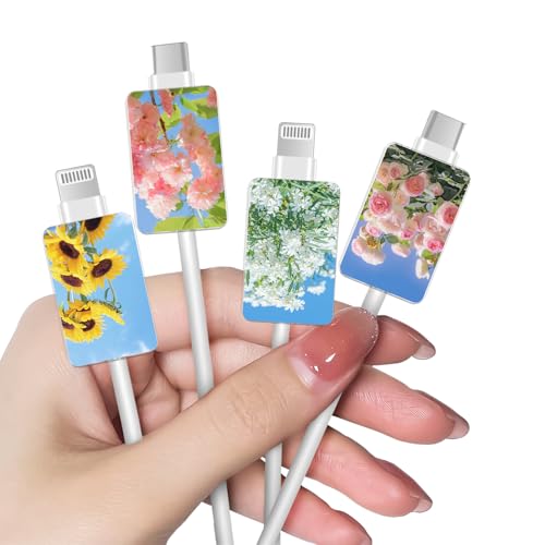 DiyGody 4 Stück Datenkabel Schutzhülle Kompatibel mit iPhone, Kabel Typ-C/L Anti-Biss-Zubehör mit Blumenmuster, Kabelklemmensparer Datenleitung Kabelschutz, Datenleitung Draht Saver, Sonnenblume+Rosen DiyGody 4 Stück Datenkabel Schutzhülle Kompatibel mit iPhone, Kabel Typ-C/L Anti-Biss-Zubehör mit Blumenmuster, Kabelklemmensparer Datenleitung Kabelschutz, Datenleitung Draht Saver, Sonnenblume+Rosen von DiyGody