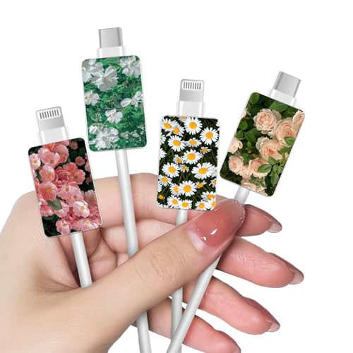 DiyGody 4 Stück Datenkabel Schutzhülle Kompatibel mit iPhone, Kabel Typ-C/L Anti-Biss-Zubehör mit Blumenmuster, Kabelklemmensparer Datenleitung Kabelschutz,Datenleitung Draht Saver, Gänseblümchen+Rose DiyGody 4 Stück Datenkabel Schutzhülle Kompatibel mit iPhone, Kabel Typ-C/L Anti-Biss-Zubehör mit Blumenmuster, Kabelklemmensparer Datenleitung Kabelschutz,Datenleitung Draht Saver, Gänseblümchen+Rose von DiyGody