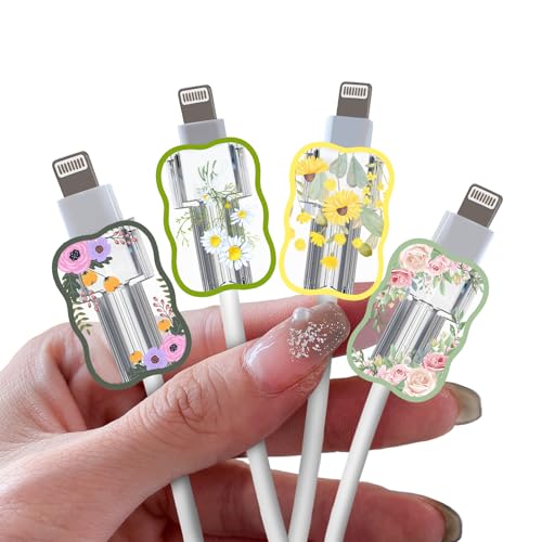 DiyGody 4 Stück Datenkabel Schutzhülle Kompatibel mit iPhone, Kabelschutz Anti-Breaking-Zubehör mit Niedliches Blumenmuster für Frauen, Kabelklemmensparer Datenleitung USB Typ-C/L Schutz, Sonnenblumen von DiyGody
