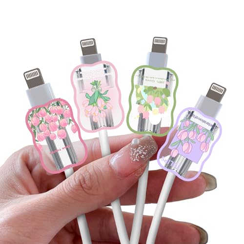 DiyGody 4 Stück Datenkabel Schutzhülle Kompatibel mit iPhone, Kabelschutz Anti-Breaking-Zubehör mit Niedliches Blumenmuster für Frauen, Kabelklemmensparer Datenleitung USB Typ-C/L Schutz - Tulpen DiyGody 4 Stück Datenkabel Schutzhülle Kompatibel mit iPhone, Kabelschutz Anti-Breaking-Zubehör mit Niedliches Blumenmuster für Frauen, Kabelklemmensparer Datenleitung USB Typ-C/L Schutz - Tulpen von DiyGody
