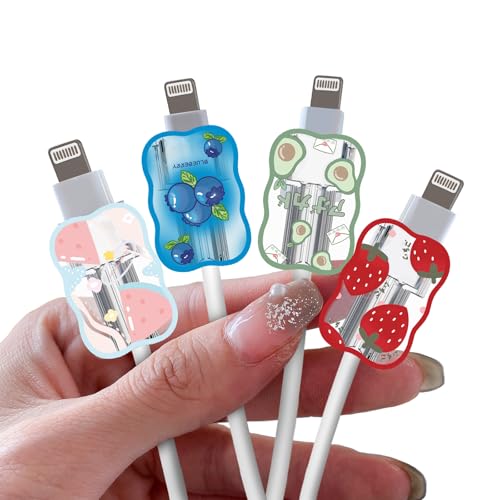 DiyGody 4 Stück Datenkabel Schutzhülle Kompatibel mit iPhone, Kabelschutz Anti-Breaking-Zubehör mit Niedliches Obst für Mädchen Frauen, Kabelklemmensparer Datenleitung Draht USB-C Typ-L Schutz von DiyGody