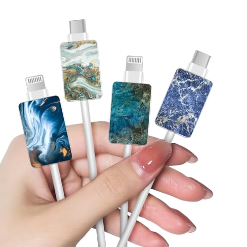 DiyGody 4 Stück Datenkabel Schutzhülle für iPhone mit Luxuriös Marmor Muster, Kabelschutz Anti-Breaking-Zubehör für iPhone Kabel USB Type-C, Niedliche Kabelschoner Kabelschützer für Frauen Männer von DiyGody