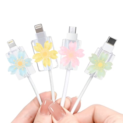 DiyGody 4 Stück Datenkabel USB Type-C Schutzhülle mit 3D Blume Muster für iPhone & Android, Kabelschutz Anti-Breaking-Zubehör Datenleitung Draht Saver, Glitzernd Kabelschoner Kabelschützer für Mädchen DiyGody 4 Stück Datenkabel USB Type-C Schutzhülle mit 3D Blume Muster für iPhone & Android, Kabelschutz Anti-Breaking-Zubehör Datenleitung Draht Saver, Glitzernd Kabelschoner Kabelschützer für Mädchen von DiyGody
