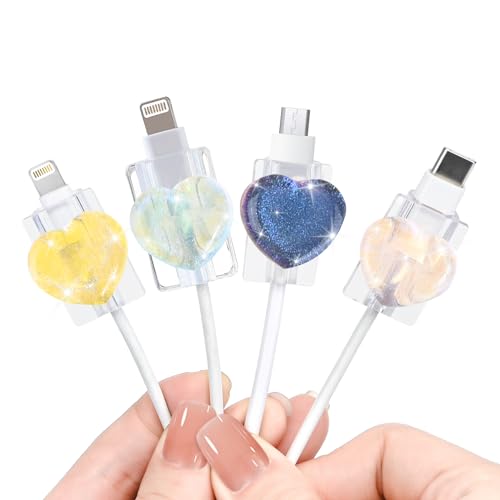 DiyGody 4 Stück Datenkabel USB Type-C Schutzhülle mit 3D-Herz Muster für iPhone & Android, Kabelschutz Anti-Breaking-Zubehör Datenleitung Draht Saver, Glitzernd Kabelschoner Kabelschützer für Mädchen DiyGody 4 Stück Datenkabel USB Type-C Schutzhülle mit 3D-Herz Muster für iPhone & Android, Kabelschutz Anti-Breaking-Zubehör Datenleitung Draht Saver, Glitzernd Kabelschoner Kabelschützer für Mädchen von DiyGody
