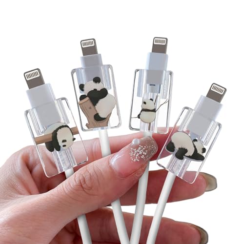 DiyGody 4 Stück Tiere Muster Kabel TPU Protector Bisse Ladekabel USB Schutz Saver für iPhone, DIY Kabelschoner mit Niedlichem Panda für Mädchen Junge, Anti-Breaking-Zubehör für iPhone USB-Kabel von DiyGody