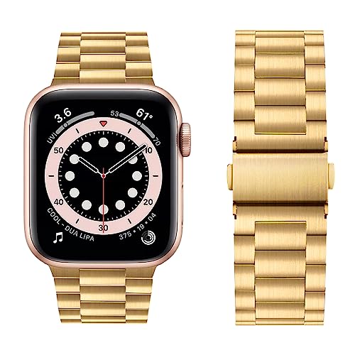 DiyGody Armband kompatibel mit Apple Watch, 42 mm/44 mm/45 mm, Business-Edelstahl-Armband für Apple iWatch Serie SE SE2 8 7 6 5 4 3 2 1, für Damen und Herren, goldfarben von DiyGody