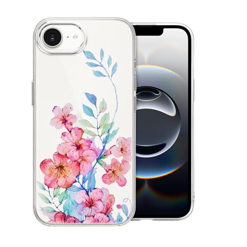 DiyGody Blumen Handyhülle Kompatibel mit iPhone 16E (SE4) 6,1 Zoll 5G 2025, Ultradünn Weich Silikon Schutzhülle mit Blütenkirsche Muster für Frauen, Kratzfest Stoßfest Hybrid-Schutz Transparente Hülle von DiyGody