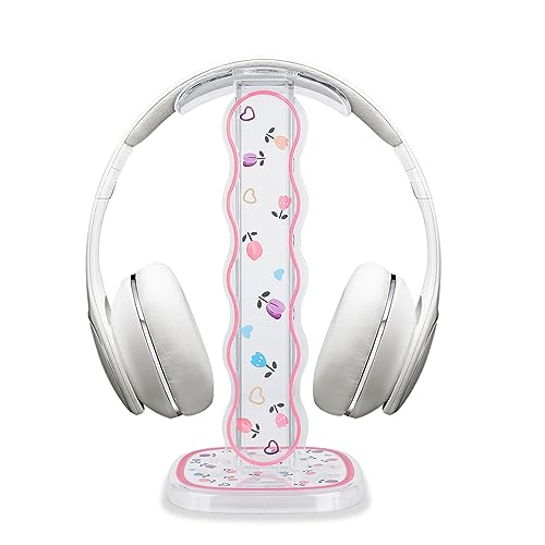 DiyGody Blumen Headset Halterung für Alle Kopfhörergrößen, Abnehmbarer Tragbarer Kopfhörer-Schreibtischständer mit Tulpen Muster für Frauen, Transparent Acryl mit Solidem Sockel für AKG Gaming Headset von DiyGody