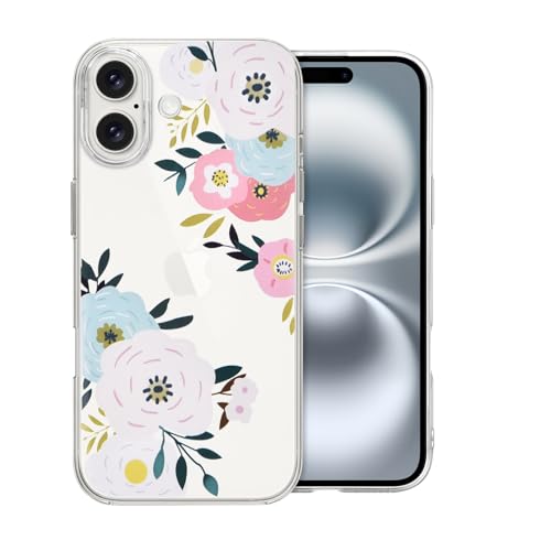 DiyGody Elegant Blumen Handyhülle Kompatibel mit iPhone 16 6,1 Zoll, Transparente Weich Silikon TPU Schutzhülle mit Weiße Rosen Muster für Frauen, Ultra Dünn Anti-Rutsch Stoßfest Hybrid-Schutz Hülle DiyGody Elegant Blumen Handyhülle Kompatibel mit iPhone 16 6,1 Zoll, Transparente Weich Silikon TPU Schutzhülle mit Weiße Rosen Muster für Frauen, Ultra Dünn Anti-Rutsch Stoßfest Hybrid-Schutz Hülle von DiyGody