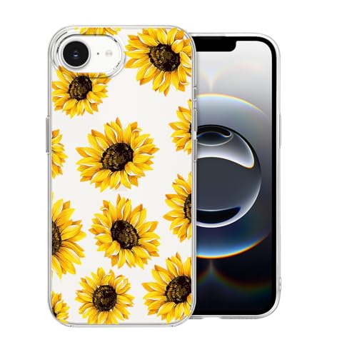 DiyGody Elegant Blumen Handyhülle Kompatibel mit iPhone 16E (iPhone SE4) 6,1 Zoll 2025, Transparente Silikon TPU Schutzhülle mit Sonnenblume Muster, Ultra Dünn Anti-Rutsch Stoßfest Hybrid-Schutz Hülle von DiyGody