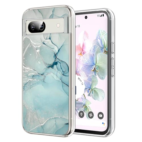 DiyGody Elegant Handyhülle Kompatibel mit Google Pixel 8a 6,1 Zoll 5G, Transparente Weich Silikon TPU Schutzhülle mit Glitzernd Marmor Muster für Männer, Ultra Dünn Anti-Rutsch Stoßfest Hülle - Grün von DiyGody