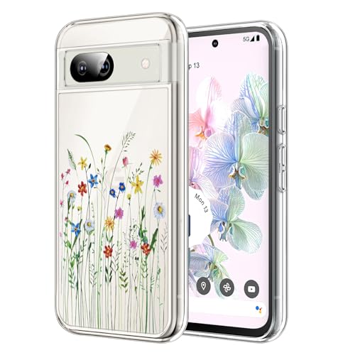 DiyGody Elegant Handyhülle Kompatibel mit Google Pixel 8a 6,1 Zoll 5G 2024, Transparente Weich Silikon TPU Schutzhülle mit Blumen Muster für Frauen, Ultradünn Anti-Rutsch Stoßfest Hülle - Blumengarten von DiyGody