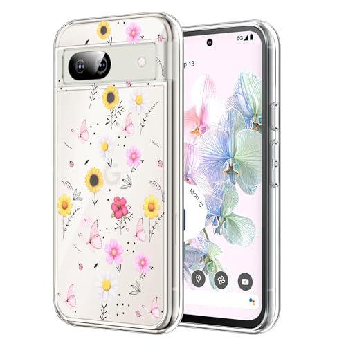 DiyGody Elegant Handyhülle Kompatibel mit Google Pixel 8a 6,1 Zoll 5G 2024, Transparente Weich Silikon TPU Schutzhülle mit Blumen Schmetterling Muster für Frauen, Ultra Dünn Anti-Rutsch Stoßfest Hülle von DiyGody