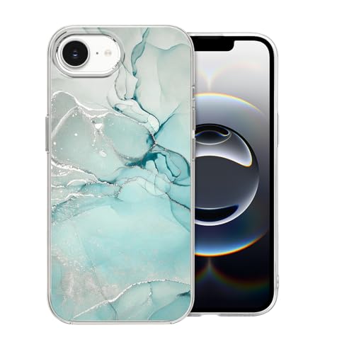 DiyGody Elegant Handyhülle Kompatibel mit iPhone 16E (SE4) 6,1 Zoll 2025, Weich Silikon TPU Schutzhülle mit Glitzernd Grün Marmor Muster für Mädchen, Ultradünn Kratzfest Stoßfest Hybrid-Schutz Hülle von DiyGody